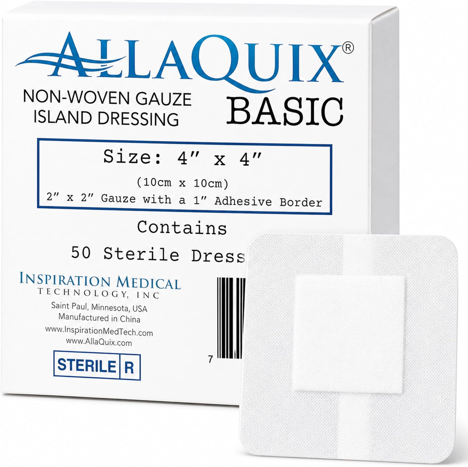 Island Dressing Post Surgery, Sterile Non Stick Gauze Pads 4x4, Breathable Adhesive Border for Wounds, Latex Free, 50 Pack