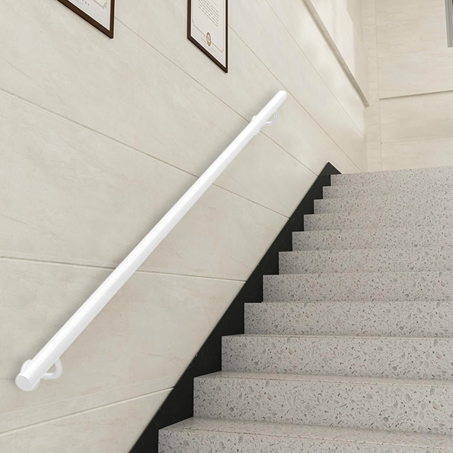 3FT 5FT 6FT 7FT Staircase Handrails, Wall Mount Round Pipe Banister Hand Rails for Outside or Indoor Steps, Heavy Duty Support Rod Grab Bar for Decorations, White(6 FT)