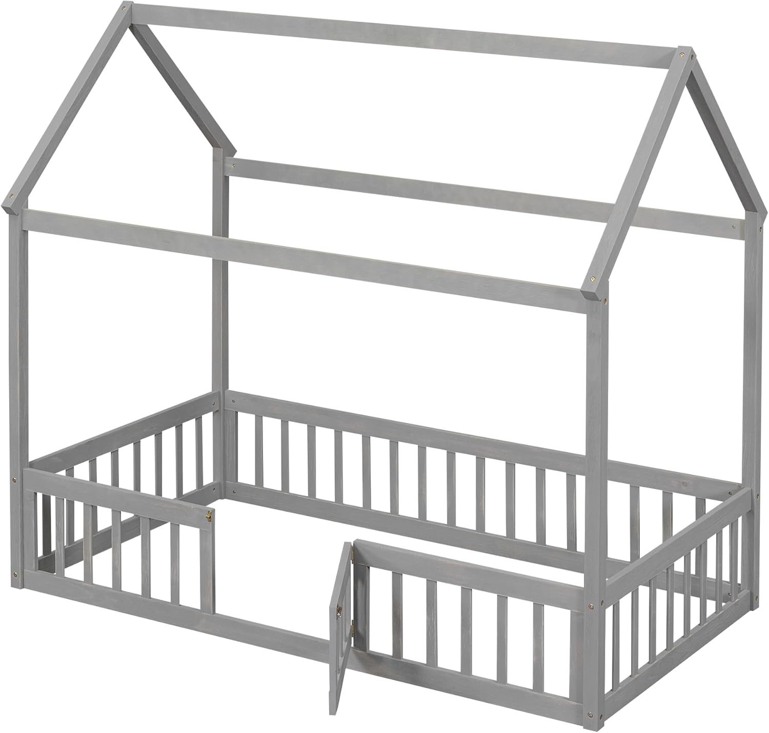 Harper & Bright Designs Twin House Bed for Kids Twin Montessori Floor Bed Frame with Rails and Roof, Box Spring Needed, for Kids Teens Girls Boys (Twin Size, Gray Wash)