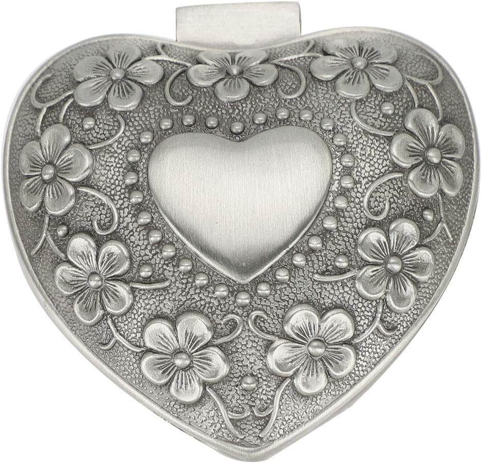 – HWWGSH Vintage Heart Shaped Flower Engraving Jewelry Box, Ring Trinket Storage Organizer Fashion Exquisite Heart Shaped Metal Antique Box