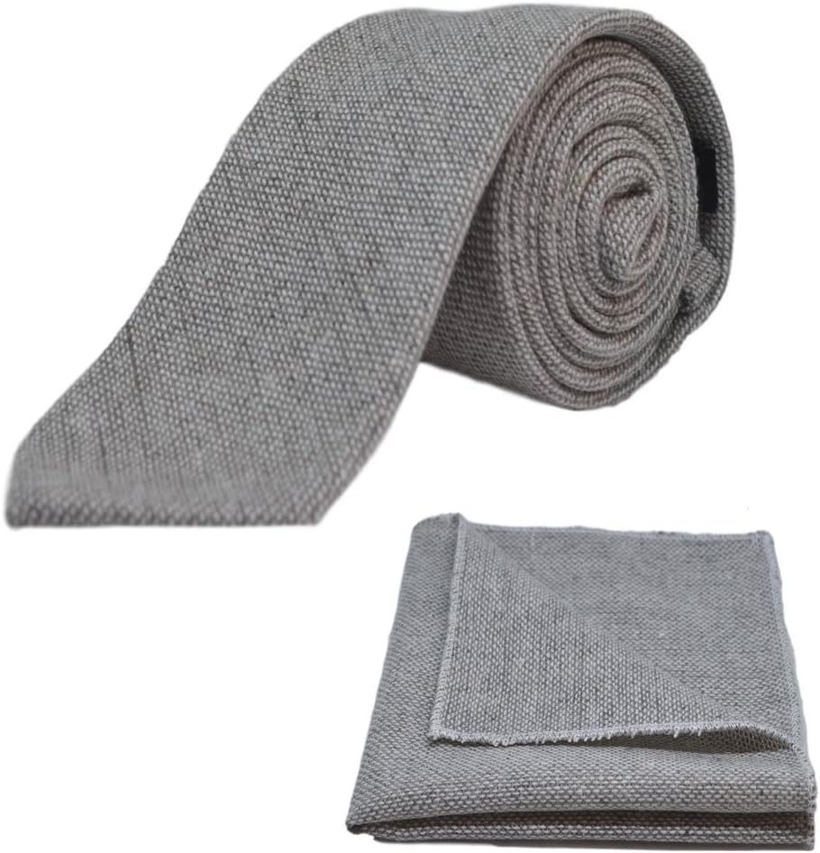 Highland Weave Stonewashed Light Grey Necktie & Pocket Square Set