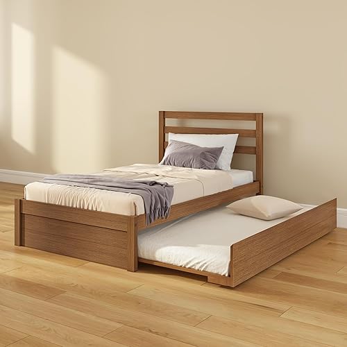Grain & Grove Bear Twin Bed Frame with Trundle Bed,