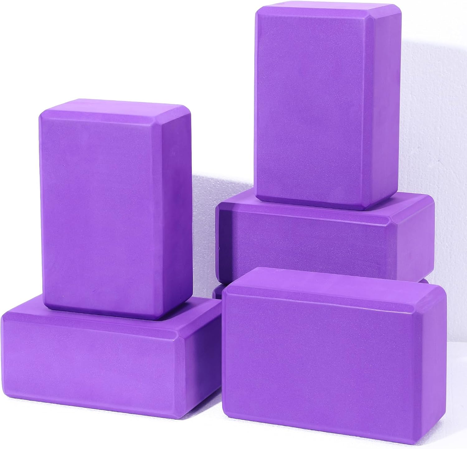 6 Pack Yoga Blocks, Purple EVA Lightweight Yoga Bricks, 9“ x 6” x 4“ Non-Slip Foam Blocks Non-Slip Supportive Yoga Prop Accessories for Pilates Meditation General Fitness Stretching Toning