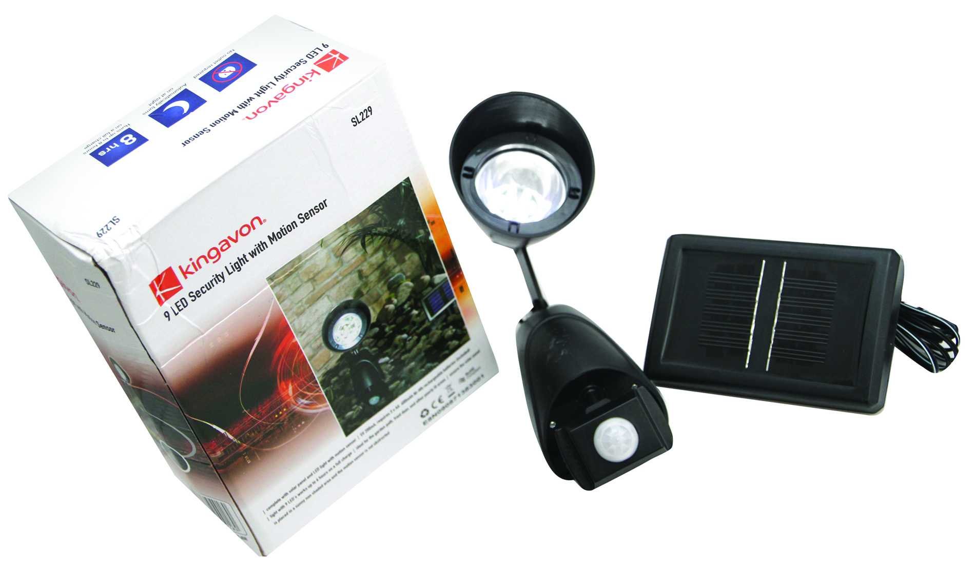 Kingavon BB-SL229 9 LED Solar Security Light with Motion Sensor, Black