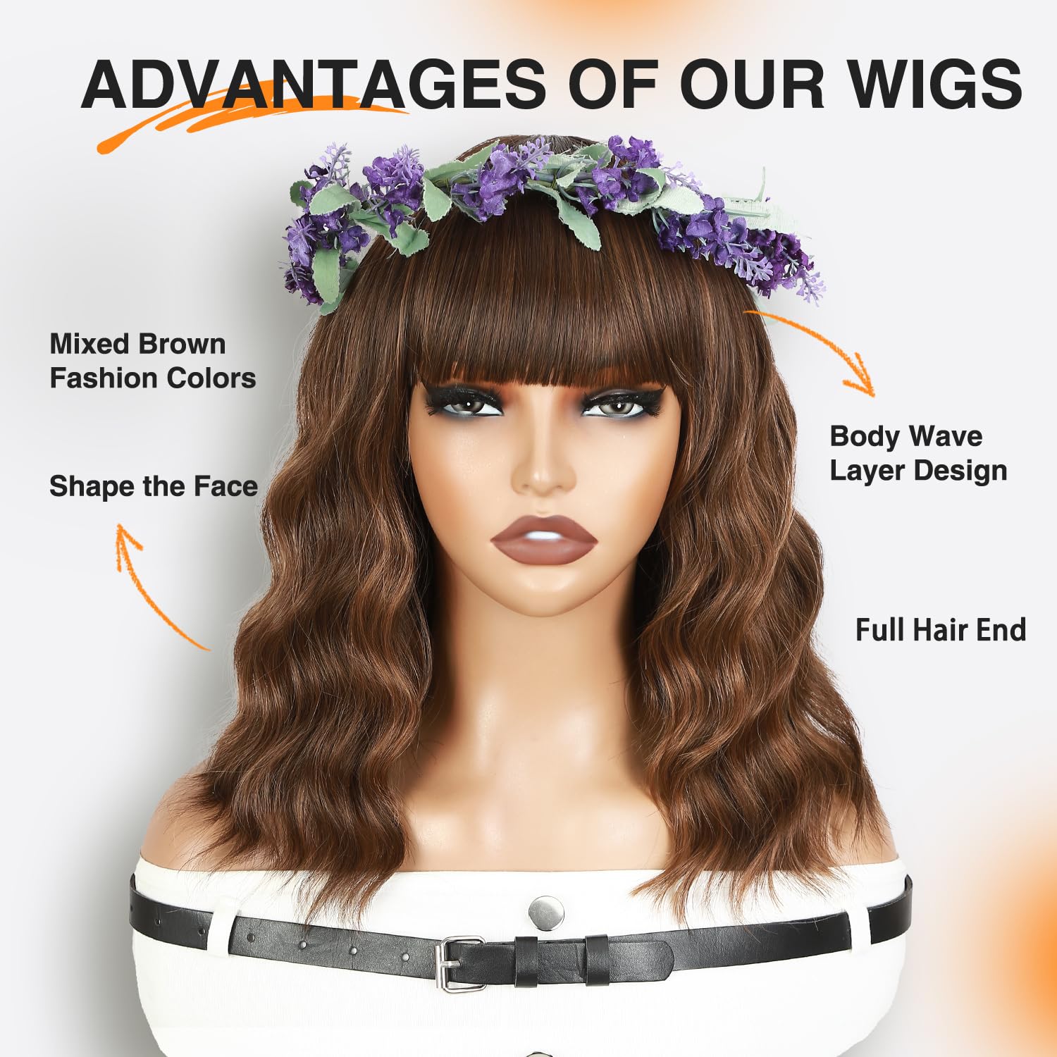 WIGNEE Krótka Falowana Peruka Bob Z Grzywką Naturalne Loki Damskie | Ombre Blond Z Pasemkami, Bezklejowe Syntetyczne Włosy Odporne Na Gorąco, 12 Cali