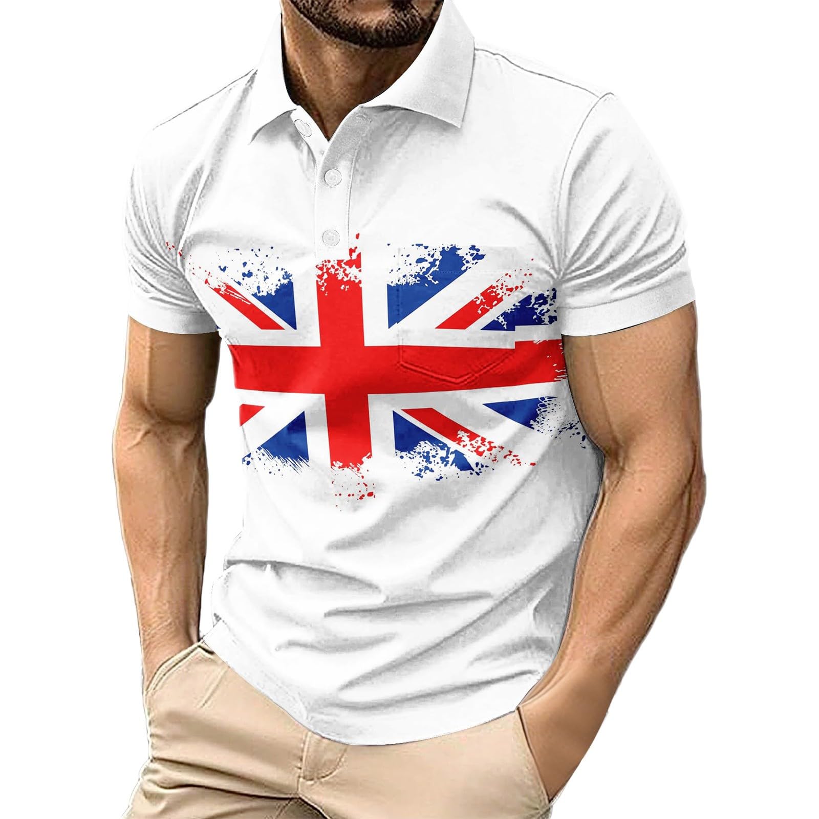Men's Union Jack Polo Shirts 2026 England National Day Golf Shirt Great British Bunting Flags Golf Tops Casual Short Sleeve Poloshirts Festival Tee Top