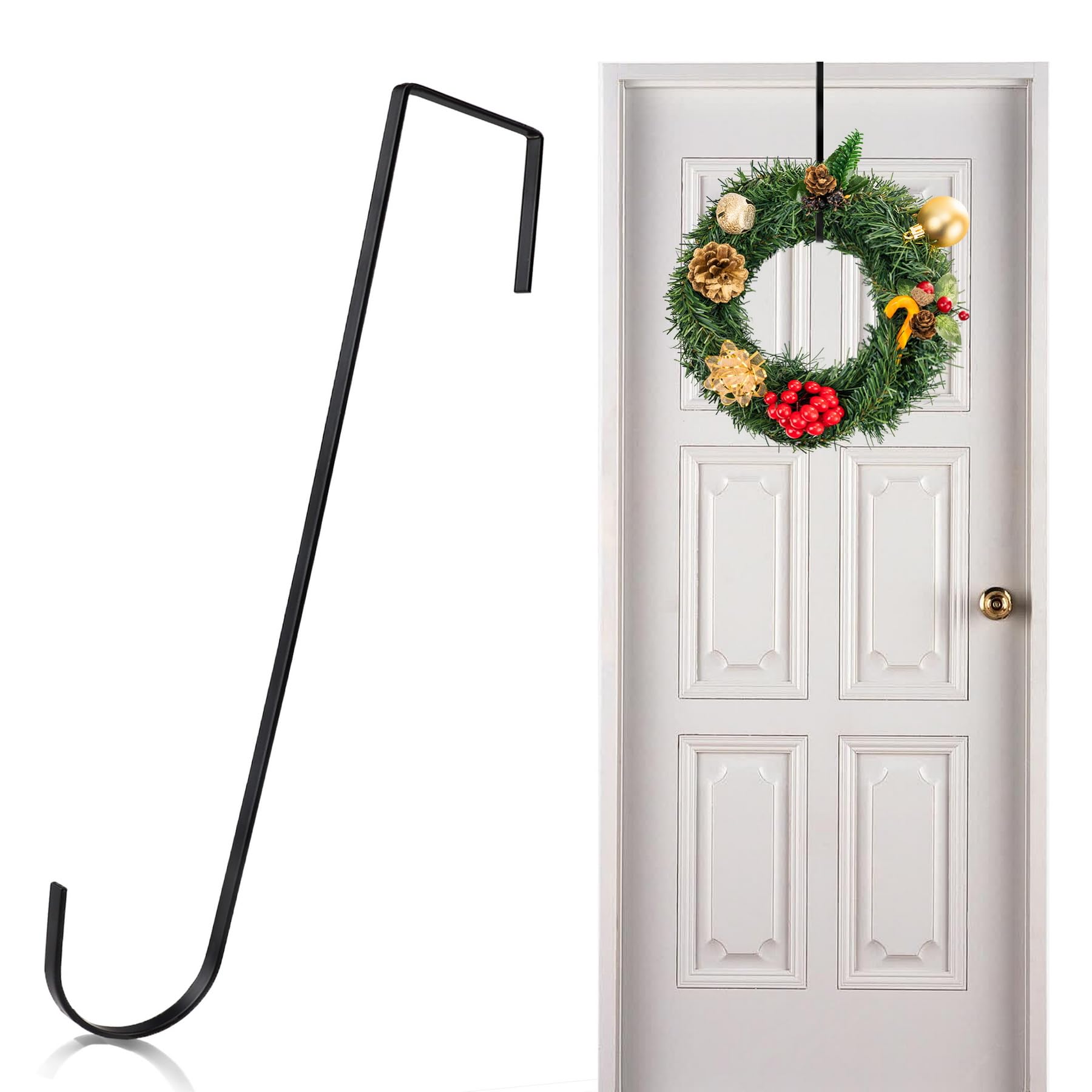 Vhxmaizxn 12 in Wreath Hanger Black Wreath Hangers for Front Door Wreaths Hangers Hook Over The Door Hook for Christmas Wreaths Holder Xmas Halloween Easter Home Outdoor Decorations