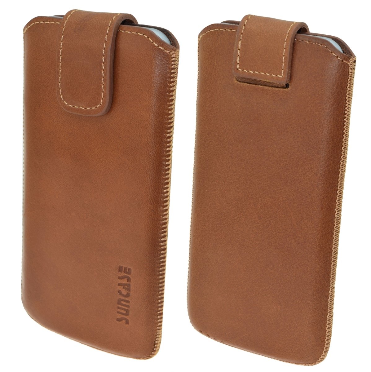 Custodia In Vera Pelle Suncase Per Sony Xperia L3 - Colore Cognac, Con Linguetta E Chiusura Magnetica - Fatta A Mano - 2