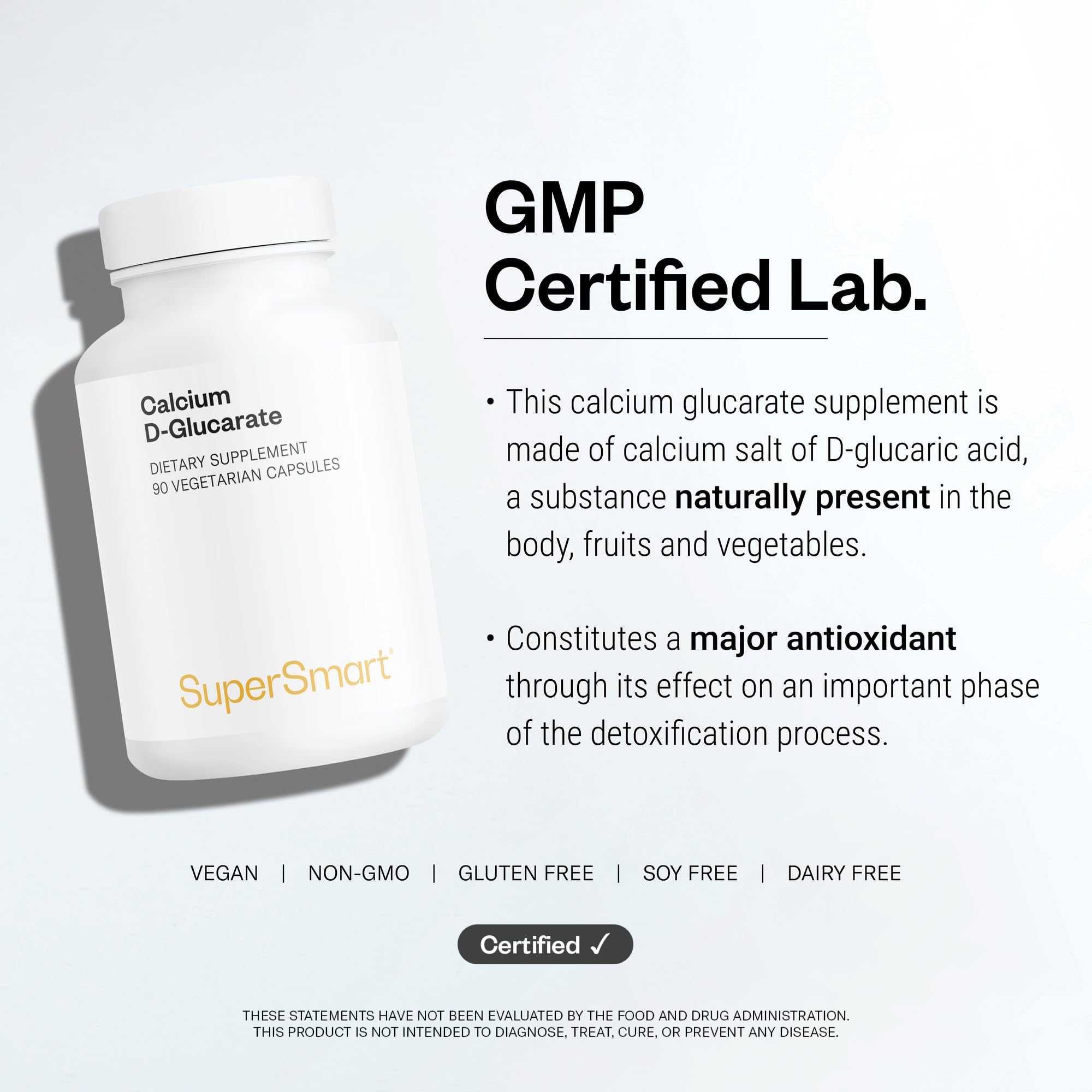 SuperSmart Calcium D-Glucarate 1500mg per Day (High Strength) - Calcium Supplement | Non-GMO & Gluten Free - 90 Vegetarian Capsules — Amazon image 6