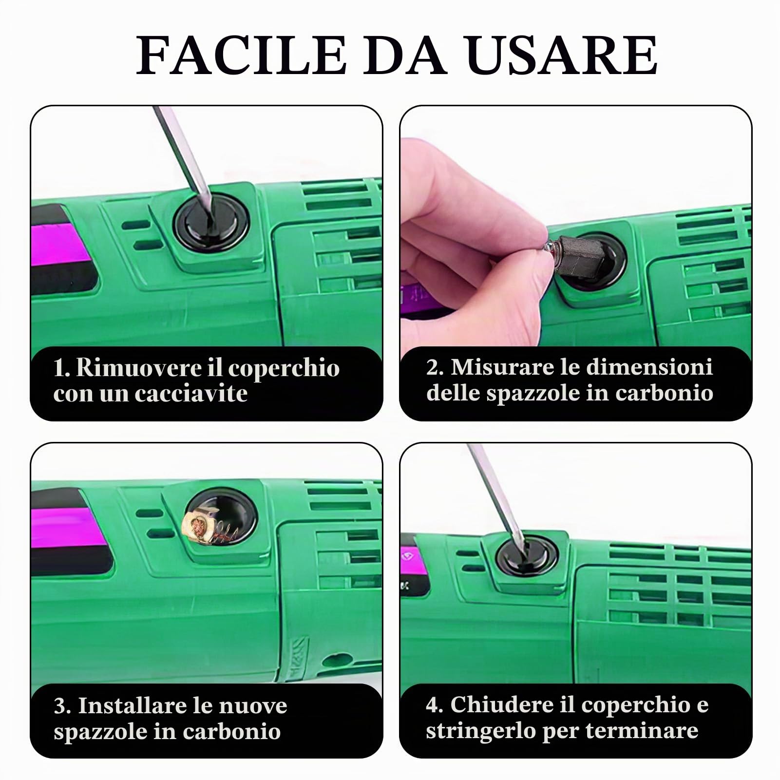 Set di 30 Spazzole di Carbone per Utensili Elettrici, Sostituzione di Alta Qualità per Motori, Dimensioni multiple, adatte per cantieri, Nero e Rame