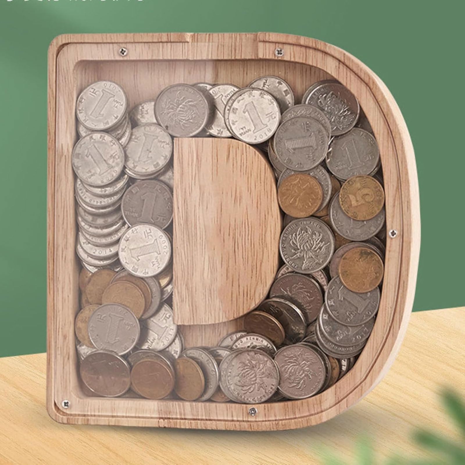 Tirelire Tirelire Alphabet en Bois, Tirelire Transparente en Acrylique, Design créatif et écologique en Bois, Cadeau d'anniversaire pour Enfants Tirelire Billet