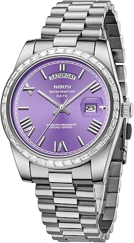 NIBOSI Men's Watches Analog Quartz Diamond Bezel Stainless Steel Dial Rose Gold Silver Watches for Men Waterproof Business Classic Dress Wrist Watch with Day Date