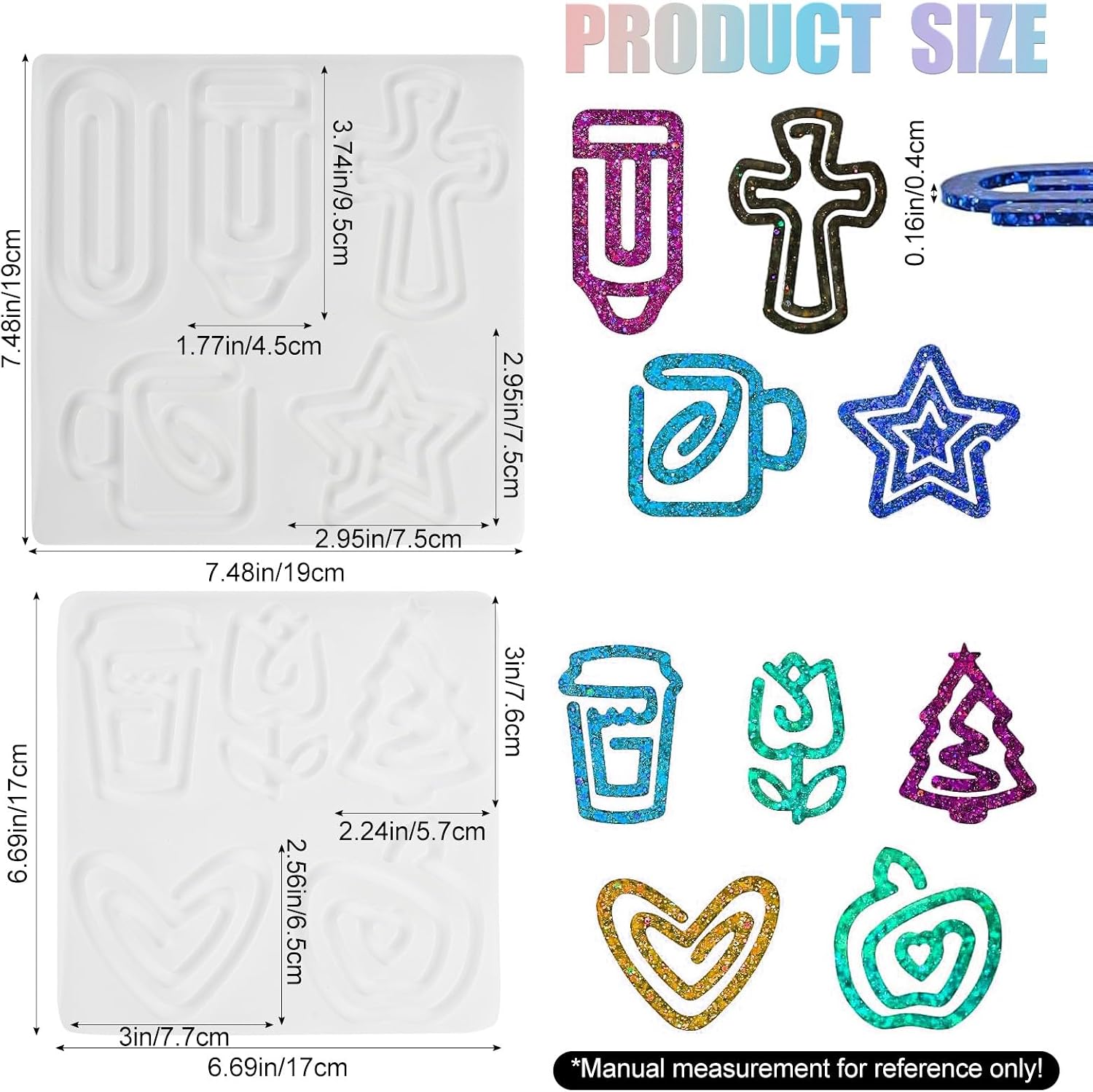 XhuangTech 2 Pack Bookmark Molds White Silicone, 10 Patterns Handmade Bookmark Casting Mold Tray Resin Flower Christmas Tree Apple Paperclip, Soft Mold for DIY Home Crafts image 2