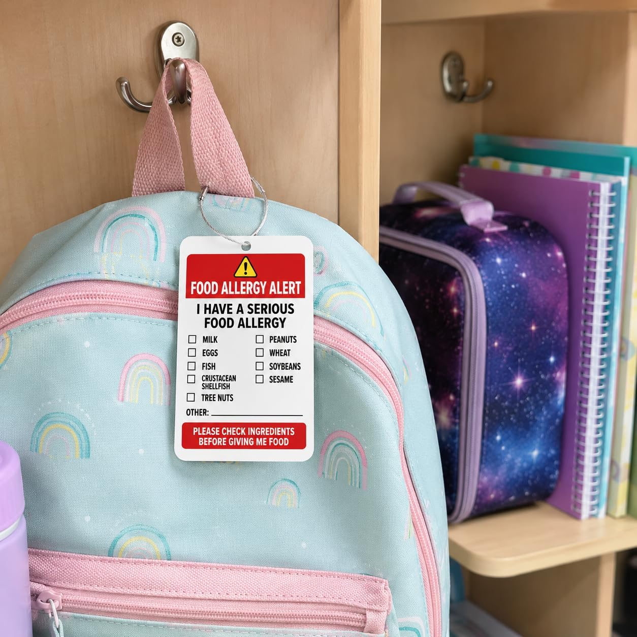 Food Allergy ID Tag, Emergency Contact Card for Kids School Backpack