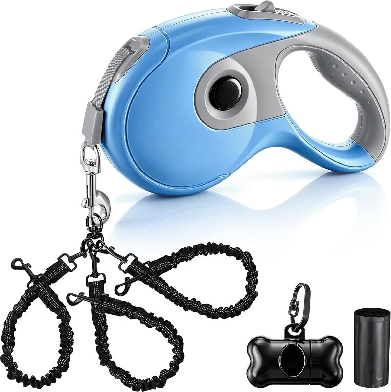 Guia Retrátil para 3 Cães Eccliy com Fita de Nylon, Azul-Celeste, 4,88 m
