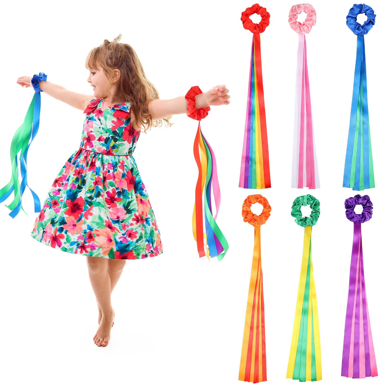 6 Pcs Rainbow Dance Ribbon Rhythm Ribbon for Kid, 0.8 x 19.7'', Multicolor