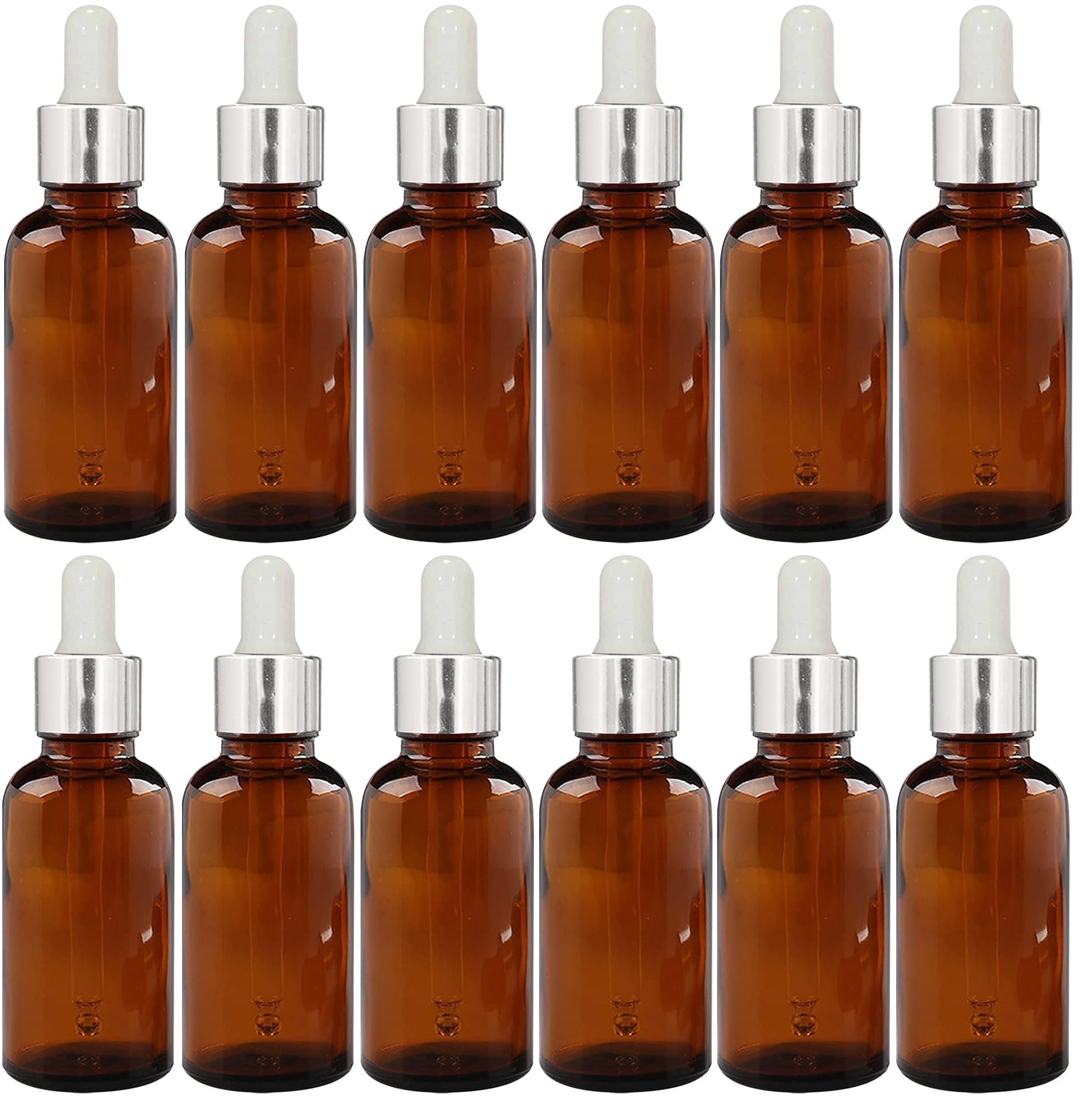 Empty 50 ml Amber Glass Bottle + Dropper + Silver Ring + White Silicon Teat (Pack of 12) Refillable, Reusable, Leak Proof For Essential Oils, Perfumes Liquid DIY, Cosmetics-image-17