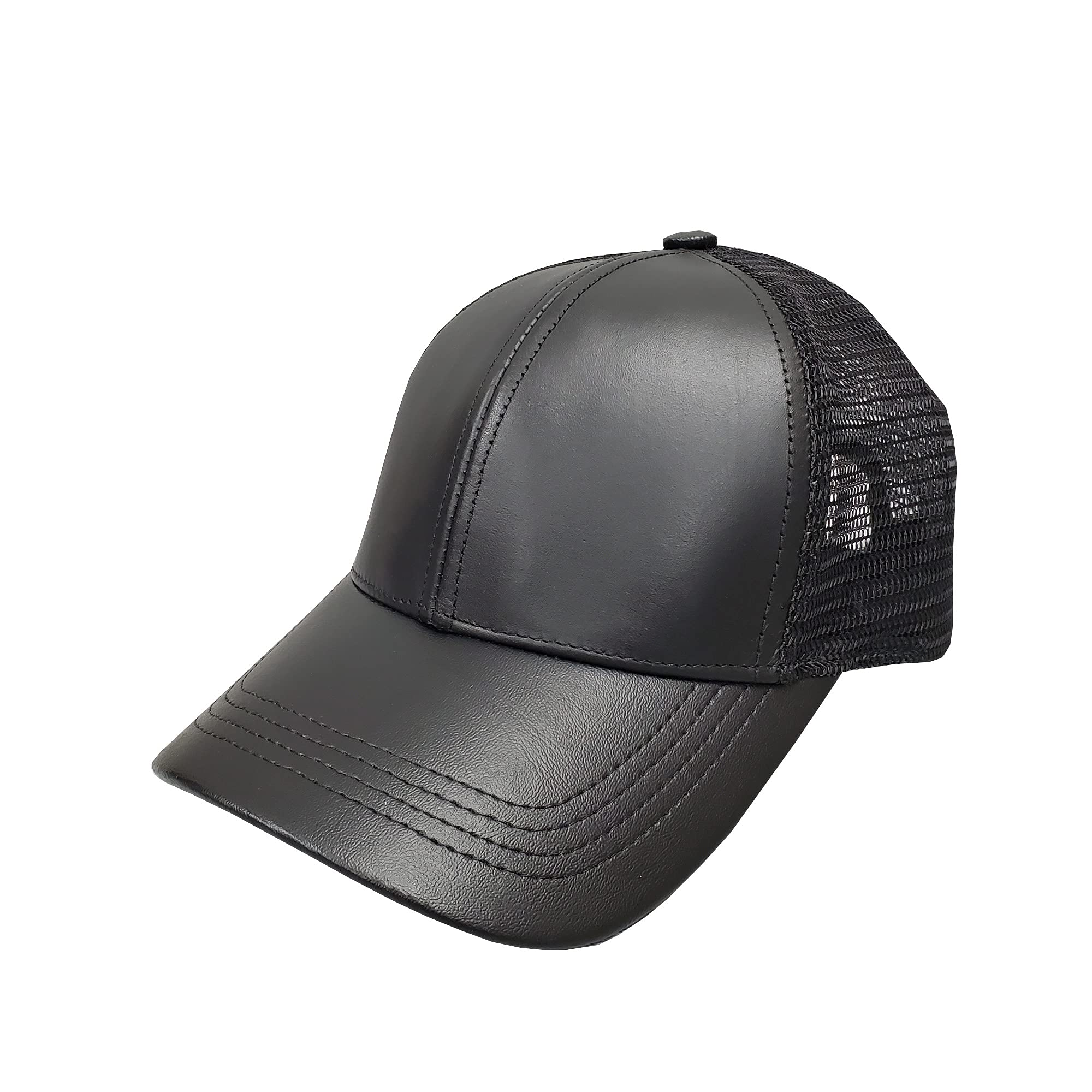 EmstateGenuine Leather Summer Trucker Mesh Cap Hat Snapback Made in USA