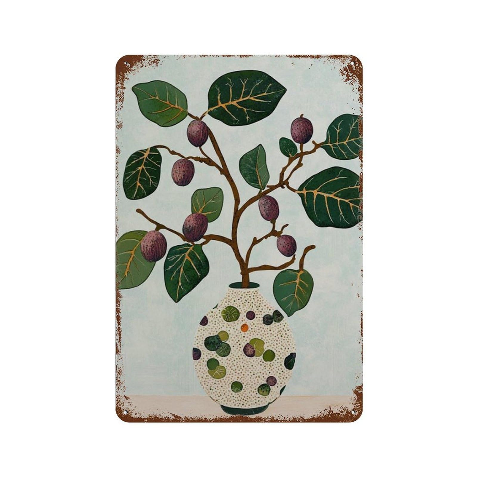 xiaoxiaoshen Fig Tree Mediterranean Kitchen Botanical Fruit Vase Wall Decor Art Metal Tin Poster Modern Home Decor Art Home Bar Shop Decorations Vintage Sign 30x20cm