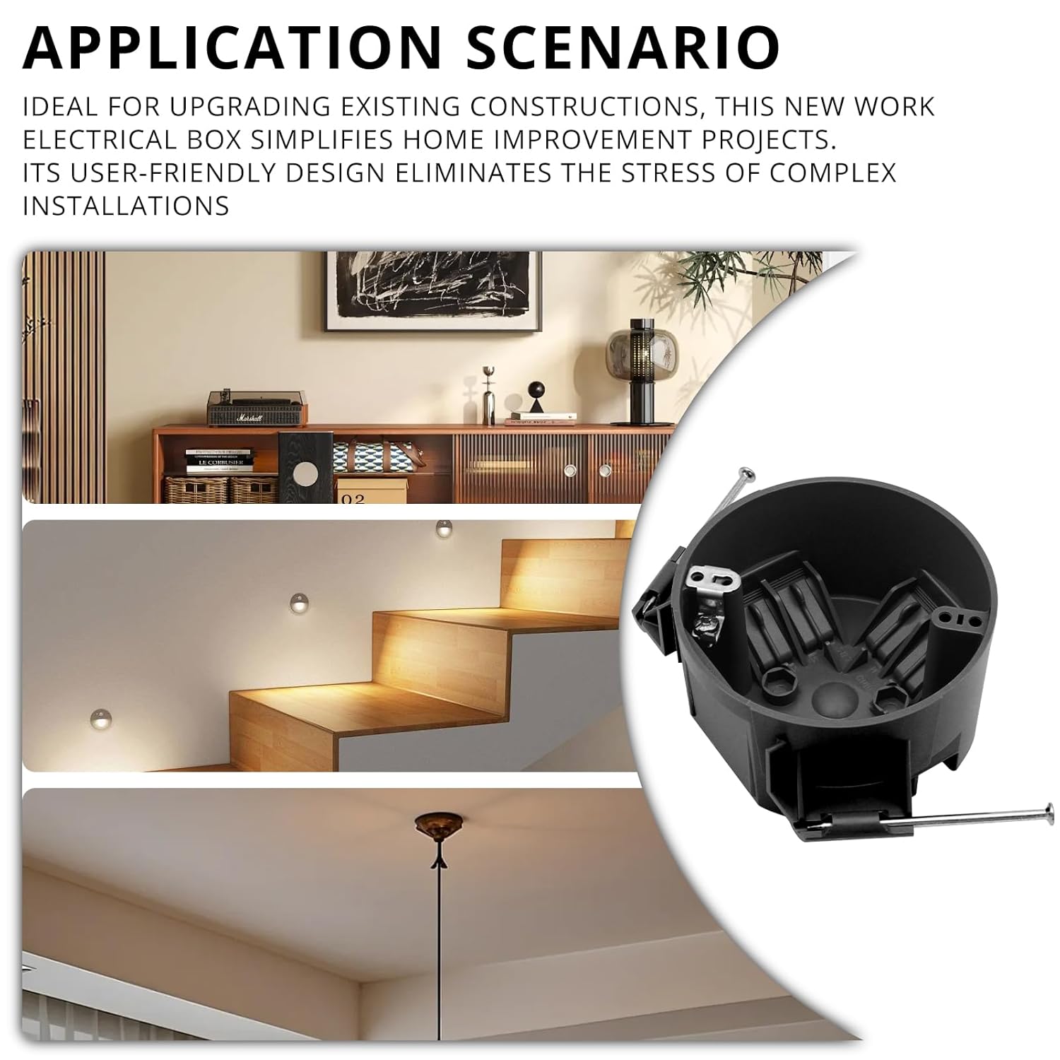 Black 1-Gang Nail New Work Round Ceiling Outlet Box, 4" Diameter, ETL Listed, 20 Cubic Inch, PVC Construction Electrical Junction Black Box(12 Pack)