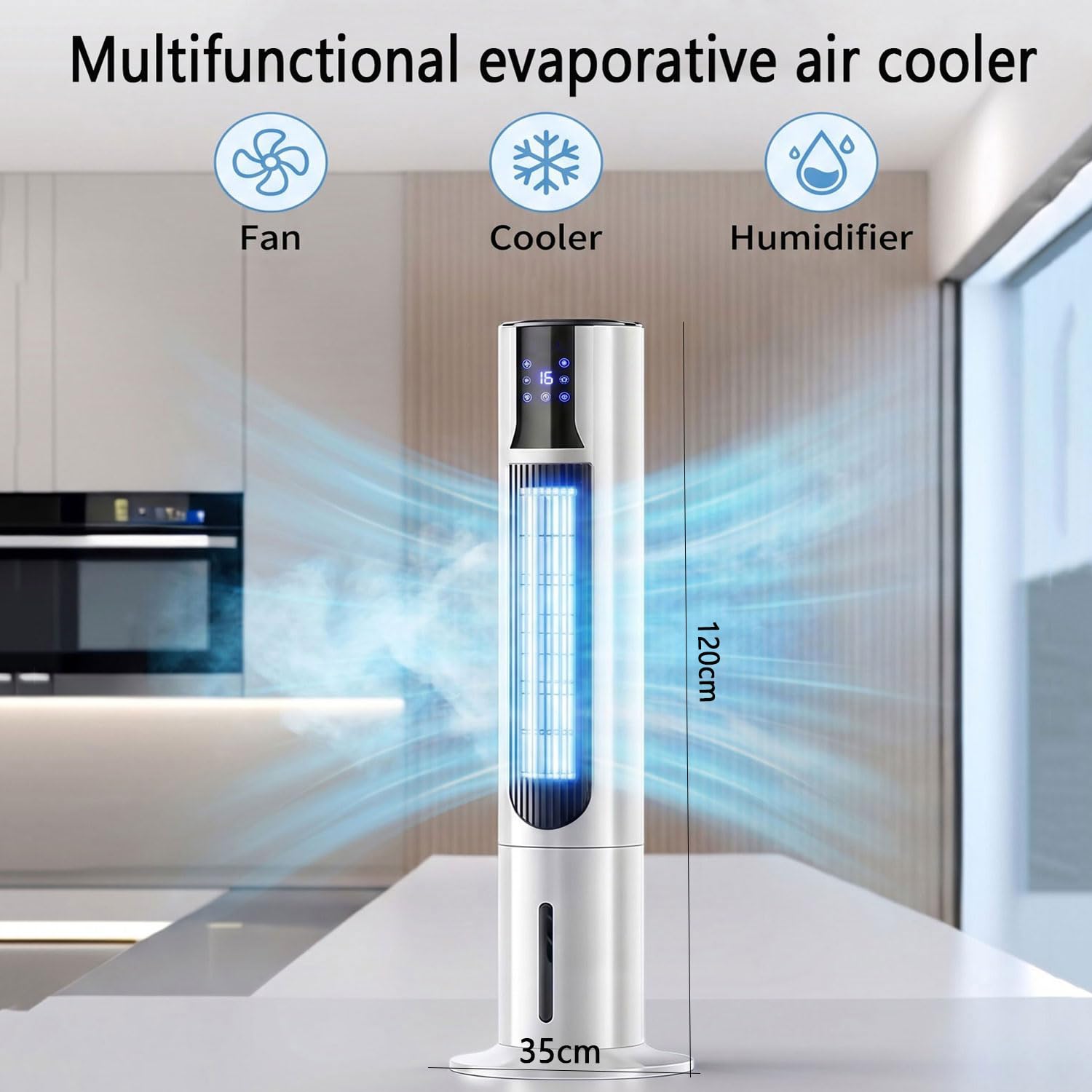 Tower Jonizator wieżowy, przenośny klimatyzator z oscylacyjną podstawą 12 godzin, timer i wentylator do zbiornika na wodę 10 l, 60 W, z pilotem do domu, biały