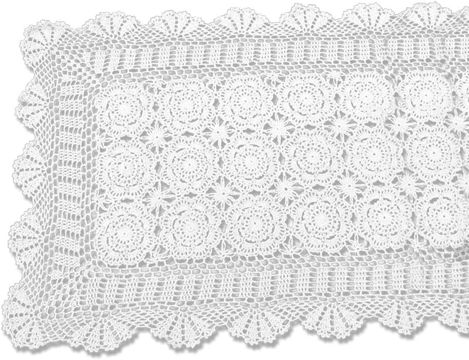 KEPSWET Vintage Handmade Crochet Lace Rectangular Table Runner Doilies 100% Cotton Floral Tablecloth (50cmx60cm, White)