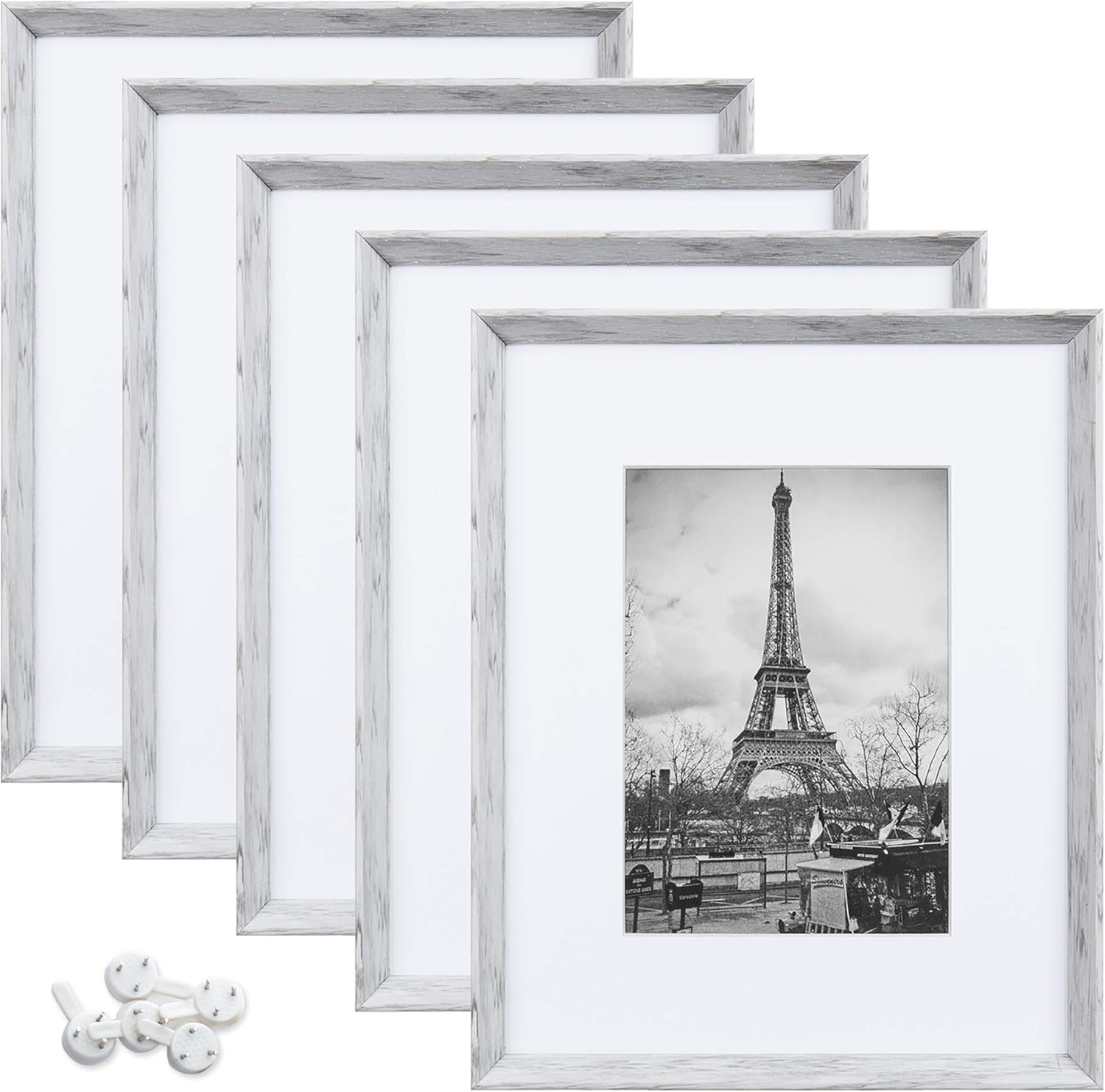 upsimples 8x10 Picture Frames with High Definition Glass, Display Pictures 5x7 with Mat or 8x10 Without Mat, Rustic Photo Frames for Wall or Tabletop Display, Set of 5, Dark Grey -