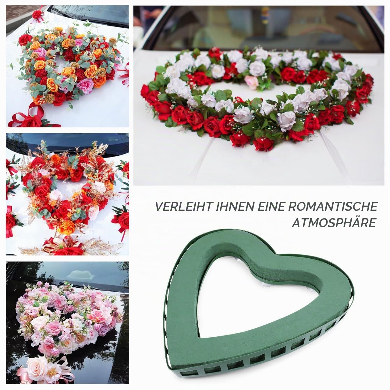Alipis Herzförmiger Blumenhalter Mit Saugnapf 15.7 Zoll Blumensteckschaum Für Hochzeitsauto Deko Und Blumenarrangements Bei Festlichen Anlässen