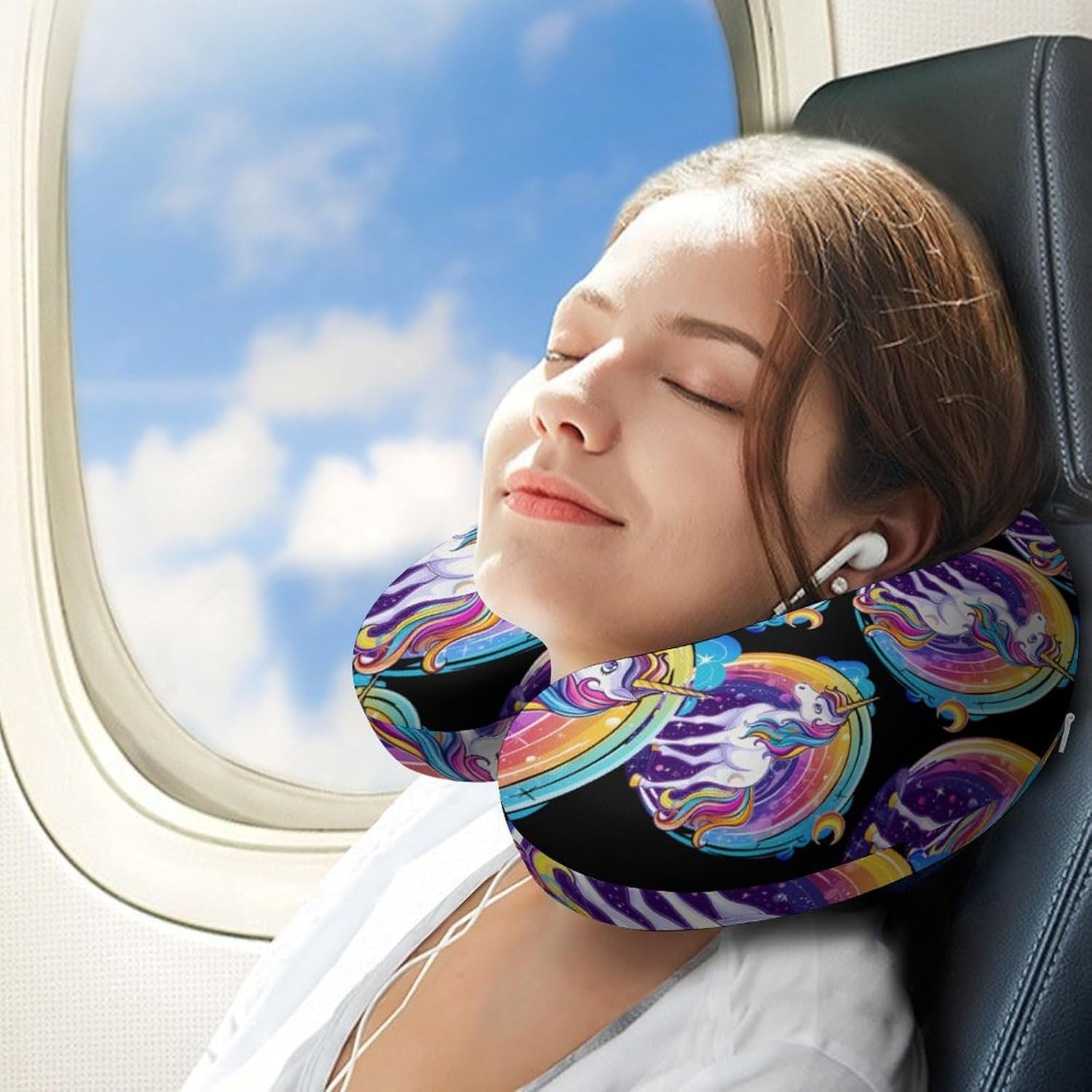 Uni-Corn-Horse Travel Pillow U Shape Neck Pillow Washable Pillowcase for Sleeping Chair