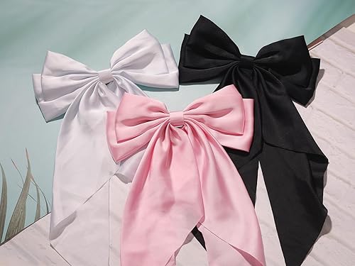 Miniatura 3 de SUSULU 6 lazos grandes para el cabello, pinzas para el cabello con lazo grande para mujeres y niñas, moño francés con cola larga, accesorios para el