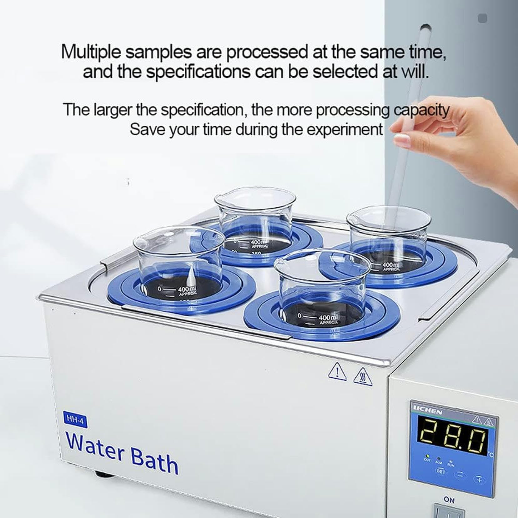 Baño María termostático Digital, 8 Orificios, Tanque Interior de Acero Inoxidable, Pantalla Digital, baño María, Equipo de Laboratorio, RT hasta 100°C, Temporizador 0-999 min, Capacidad 24L.