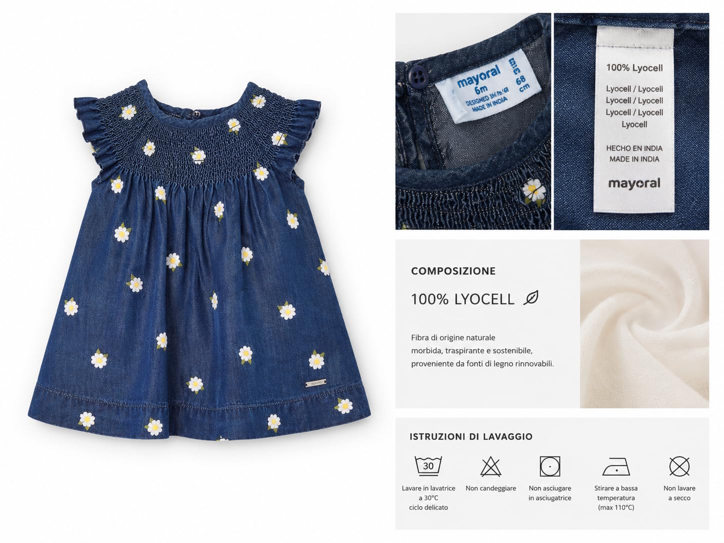 Mayoral Vestito Jeans per Bimba Neonata 6-24 Mesi - Elegante Abito Bambina Estate Cerimonia Battesimo - Abbigliamento di Moda per Neonate Femmina, 1981