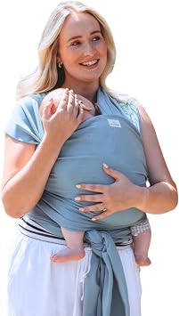 RYLOOBABY Baby Sling Carrier & Stretchy Baby Wrap   Newborn Baby Carrier 3.2 15 kg, Soft Cotton Hands-Free Babywearing Sling, Hip Healthy, One Size XXS L   Neutral Blue