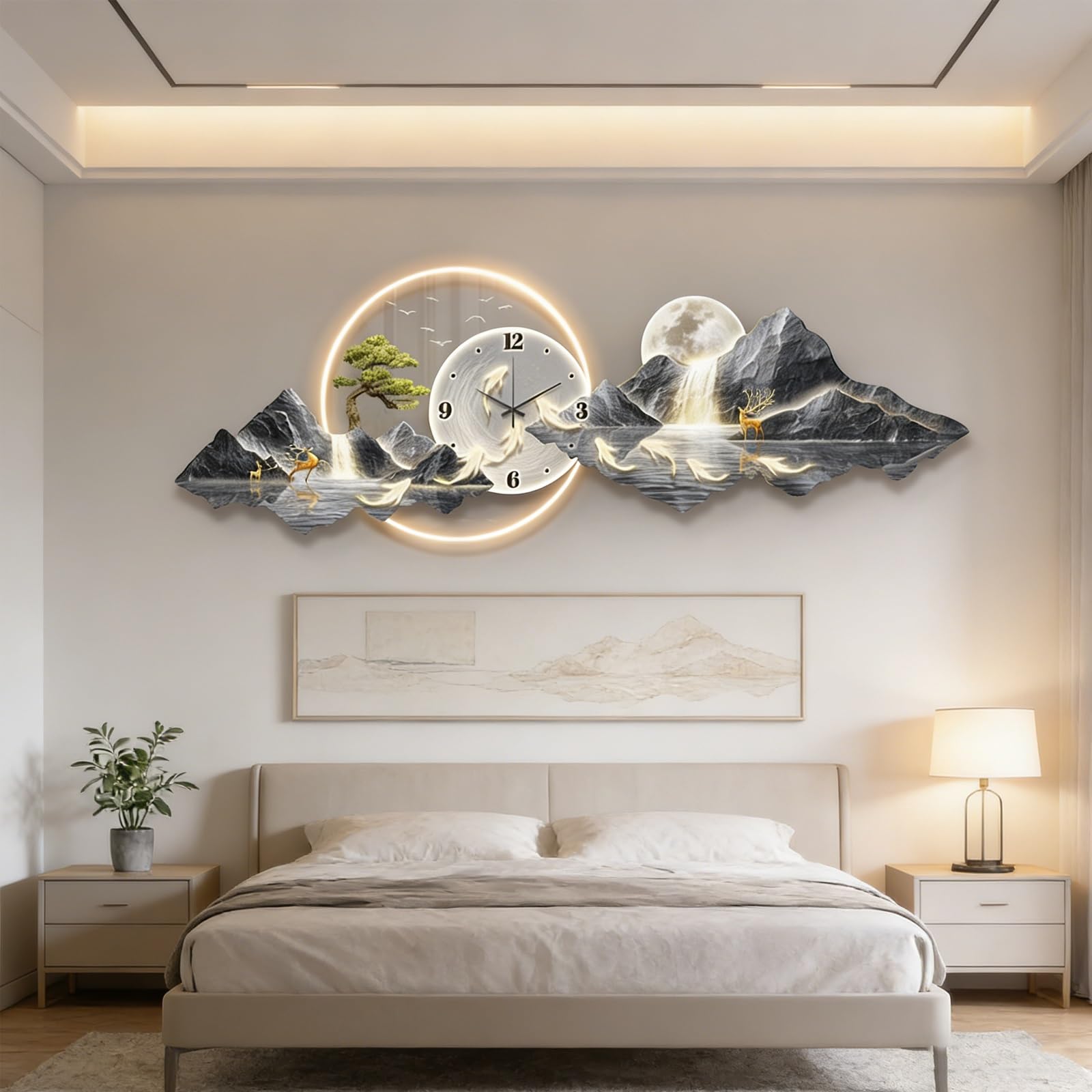 Reloj De Pared Decorativo 3D con Luz LED, Cuadro Decorativo Moderno para Colgar, Reloj Silencioso, Decoración De Pared para Salón Y Comedor(Blauw,50 * 150cm)