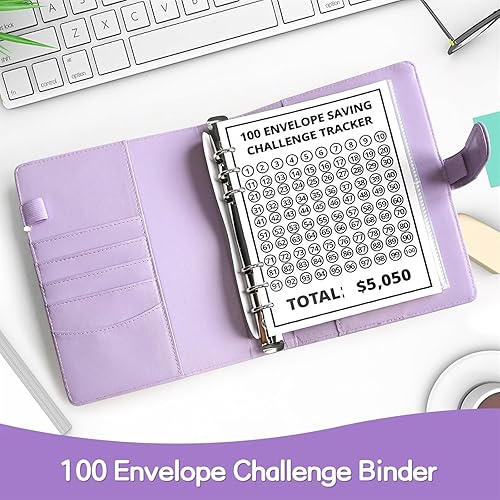 Miniatura 3 de Carpeta de desafíos de 100 sobres, forma fácil y divertida de ahorrar $5,050, nueva carpeta de desafíos de ahorro, libro de ahorros con sobres de