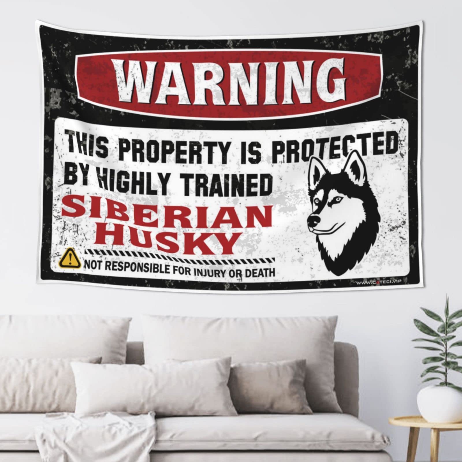 Pravoxi Boys One Color Tapestries Warning This Property Is Protected By A Highly Trained Siberian Husky Tapestry Bedroom Decorations Decor For Bedroom(75X100cm)