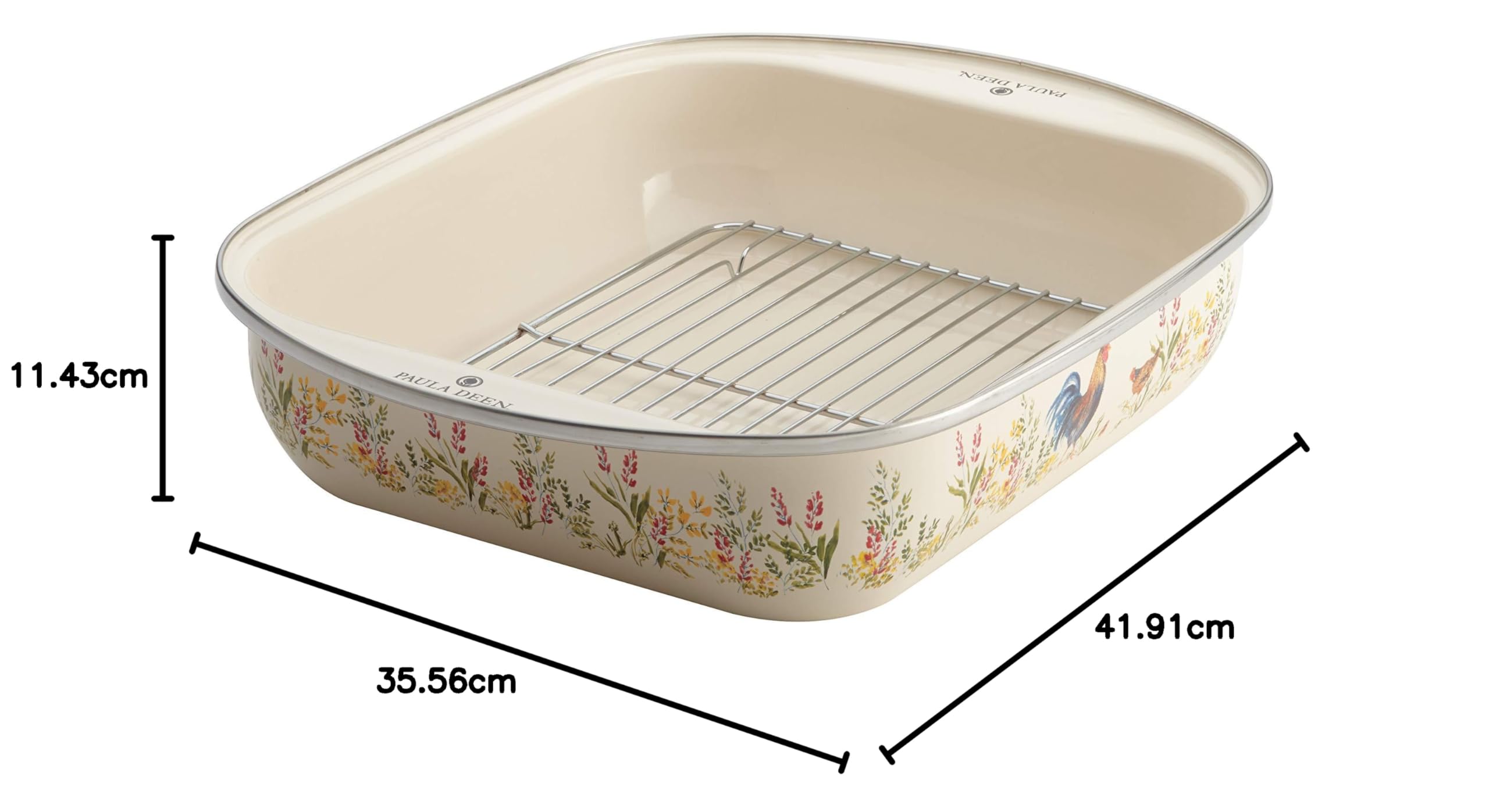 Paula Deen Enamel on Steel Roaster/Roasting Pan with Rack - 14