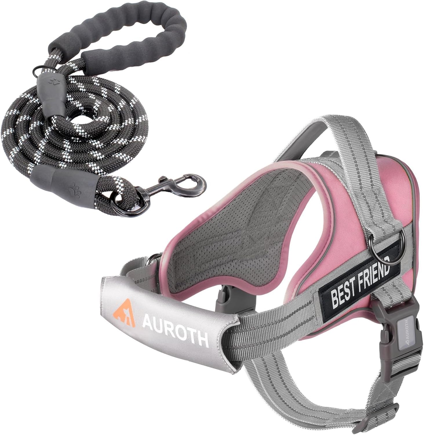 AUROTH Dog Harness and Leash Set, Soft Padded Service Dog Vest with 5.25FT Dog Leash, No Choke, Easy On Pet Vest, Adjustable Reflective No Pull Dog Harness for Large Dogs, Easy Walking and Training