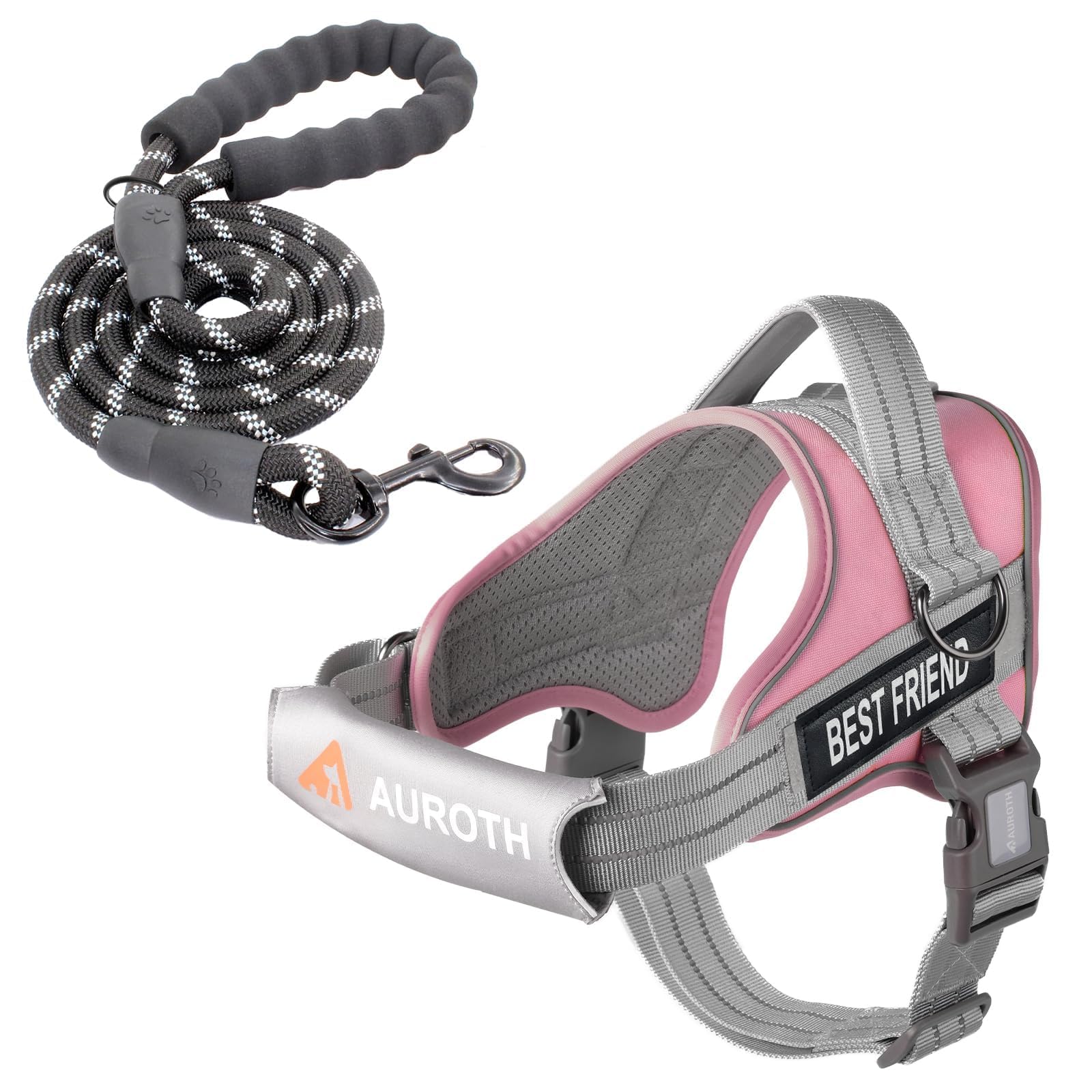 AUROTH Dog Harness and Leash Set for Medium Sized Dog, No Pull Dog Vest | with 5.25FT Dog Leash, Breathable Soft Padded, No choke, Reflective Tactical, Easy to Put on & Take Off - Pink Medium M(Neck:17.7"-24",Chest:23.6"-31.9") Pink