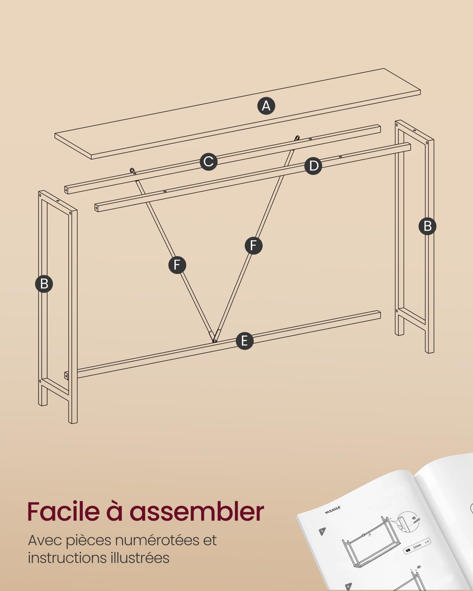 VASAGLE Table Console, Table d’Entrée, Bout de Canapé Fin pour Salon, Table de Couloir, Montage Facile, Blanc Marbré et Noir d'encre LNT020W01