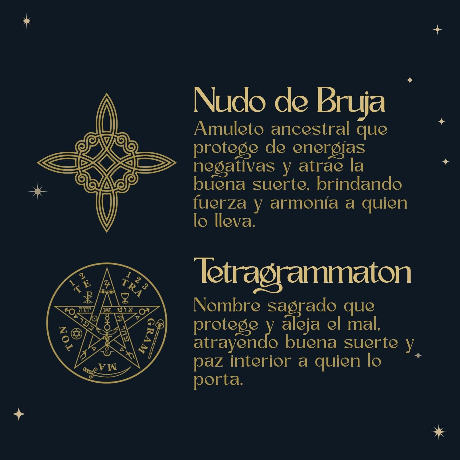 Cotigo- Collar para Mujer Nudo de bruja y tetragramaton amuleto de suerte y proteccion, doble proteccion, ojo turco, piedras de chakras.