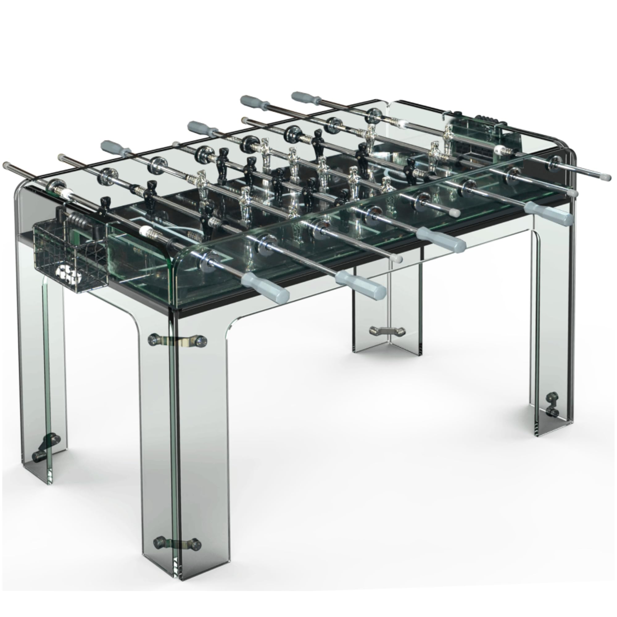 Futbolín de Cristal Transparente Premium | Diseño de Lujo con Acero Inoxidable y Jugadores Cromados