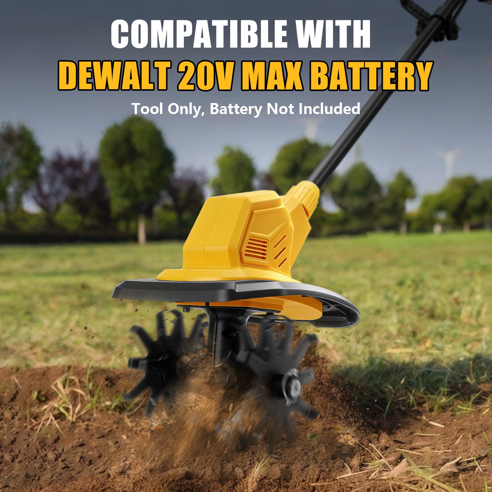 WingFly Motobineuse sans Fil pour Dewalt 20 V Batterie, 800 W motoculteur électrique, Moteur sans balais, Vitesse 387 TR/Min, Profondeur de Travail 18 cm et Largeur de Travail 20 cm (sans Batterie)