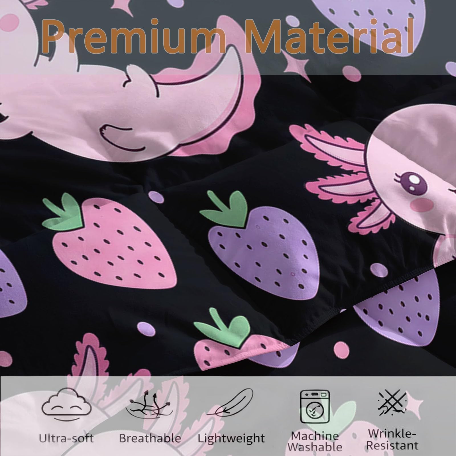 Träumerisch Girly Kołdra na 4 pory roku, 155 x 220 cm, miękka i nadająca się do prania, oddychająca kołdra bez poszewki, słodka, meksykańska aksolotl, dwustronna, różowo-fioletowa, letnia kołdra