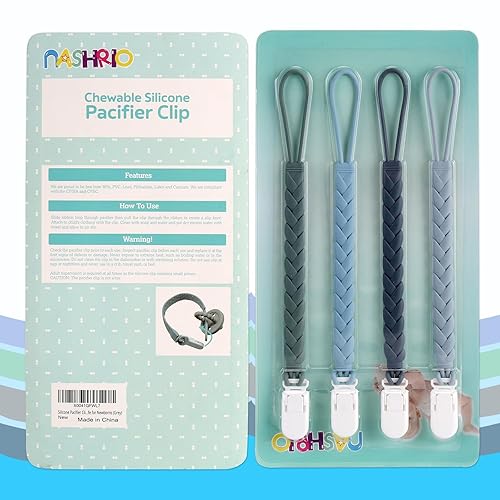 Miniatura 4 de Elegantes pinzas de silicona para chupón, paquete de 4 para bebés, niños y niñas, diseño flexible de cuerda tejida, soportes libres de óxido para