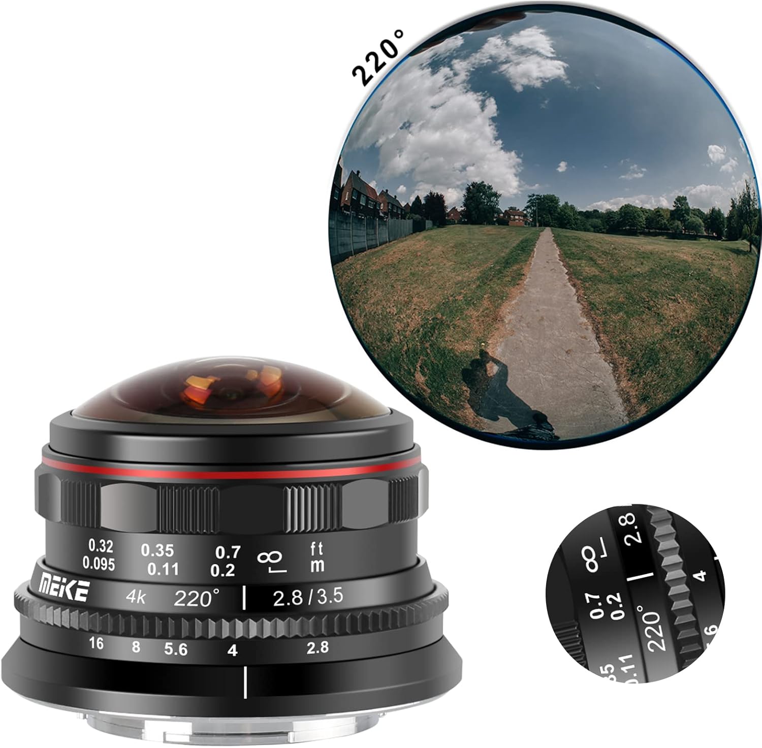 Meike 3.5mm f2.8 220 Degree Ultra Wide Angle Manual Focus Circular Fisheye Lens Compatible with Olympus Panasonic Lumix M4/3 MFT Mount Cameras GH4 GH5 GH6 GH7