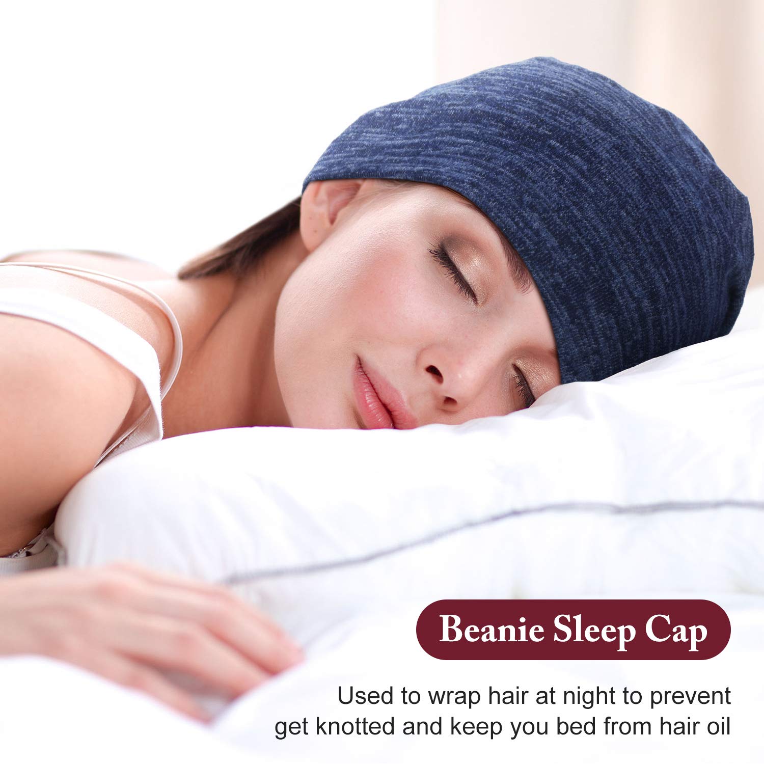 4-Pack Satin Lined Sleep Caps - Slouchy Beanie Night Hats For Women, Hair Protection