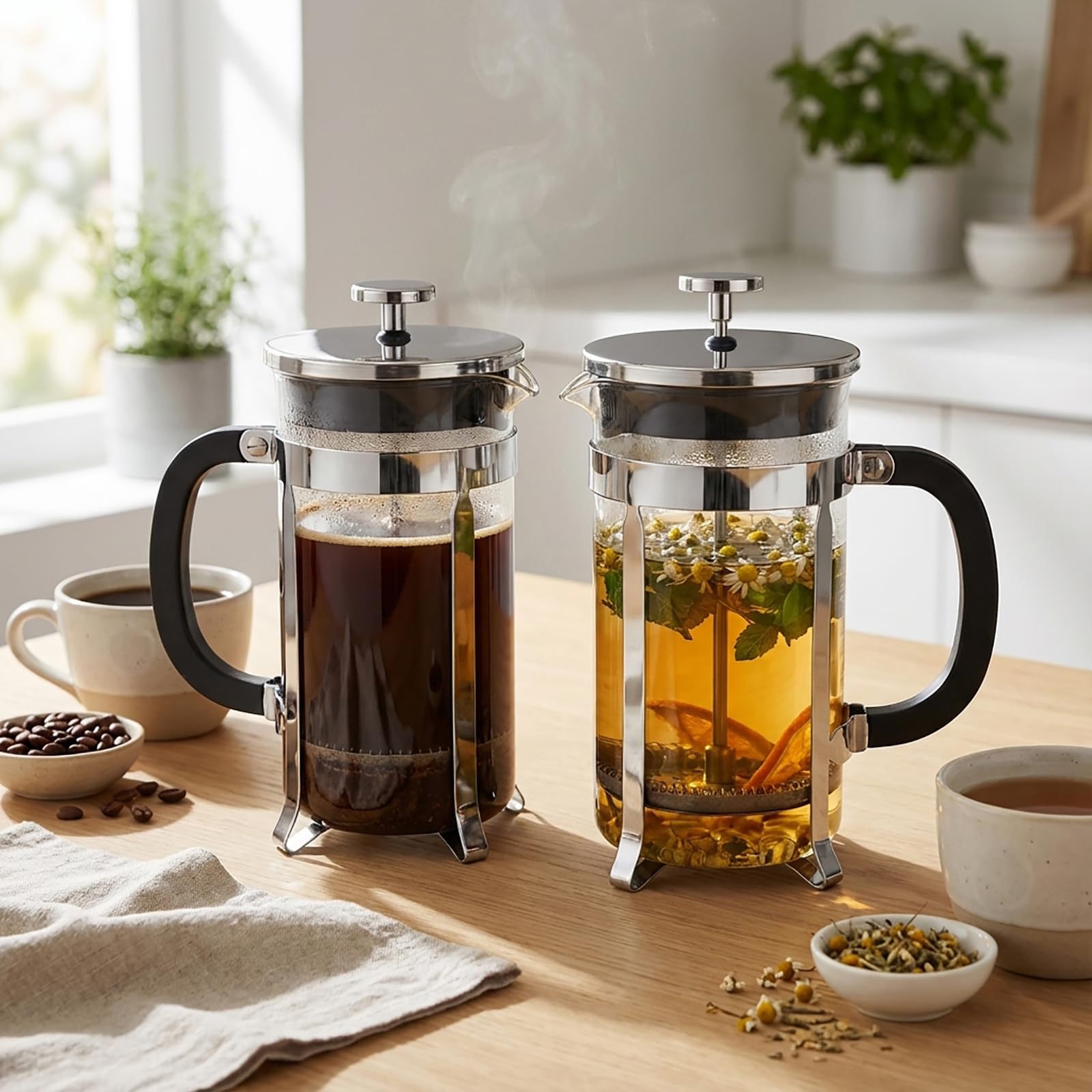 Caffettiera French Press in Vetro Resistente al Calore con Filtro Facile da Pulire, Pressa Francese per Caffè e Tè, Design Multifunzionale Ideale per Casa, Viaggio e Campeggio (600, Millilitri)