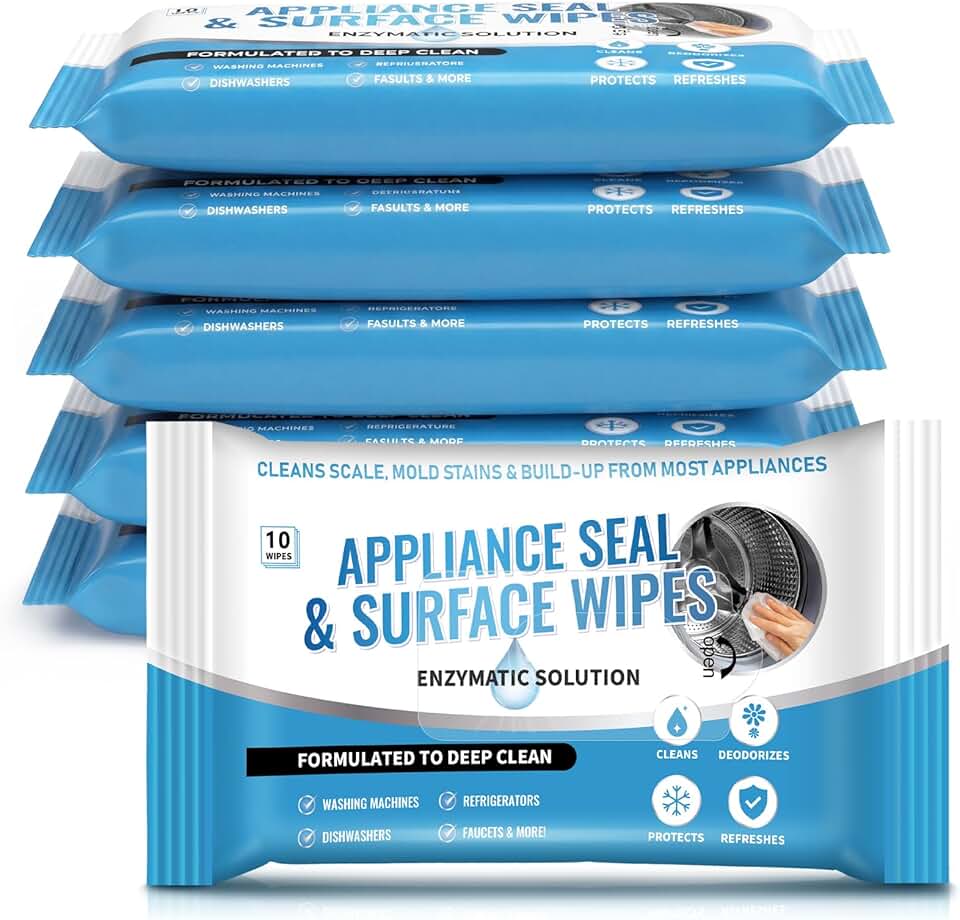 6 Pack 60 Pcs Home Appliance Surface Cleaner Wipes Heavy Duty Wipes for Cleaning Front Loading Washing Machine, Dryer Stainless St
