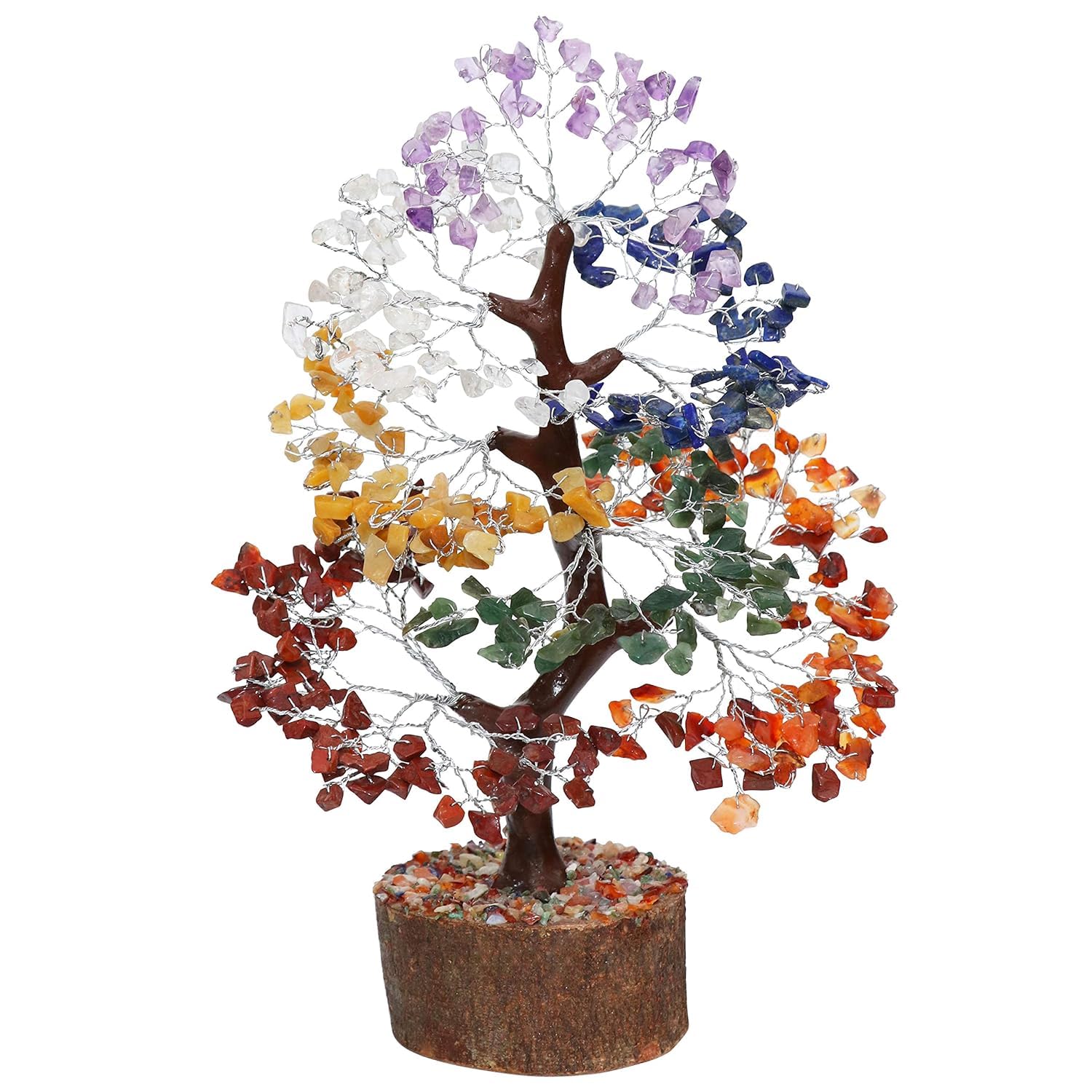7 Chakra Tree of Life - Crystal Tree for Positive Energy, Gemstone Tree, Feng Shui Decor, Seven Chakra Tree, Crystal Healing Stone, Spiritual Gift Home Office Decor, 300 Beads, 10-12" Silver Wire